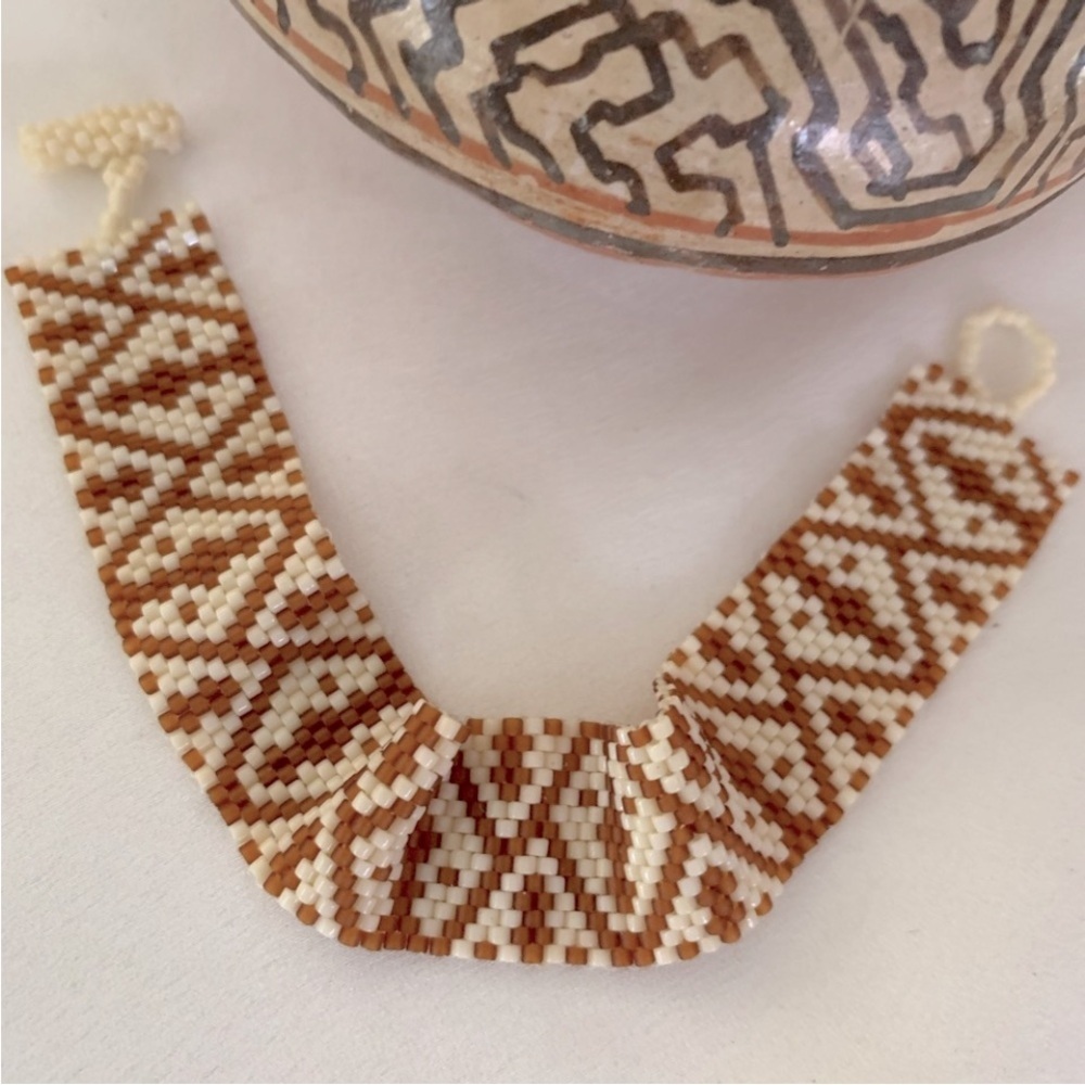 Bohemian Beaded Tan + Cream Bracelet Handmade Seed Bead Bracelet Boho Fabulous